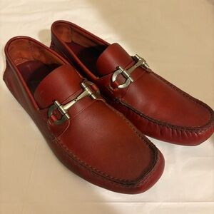 SALVATORE FERRAGAMO red leather loafers
